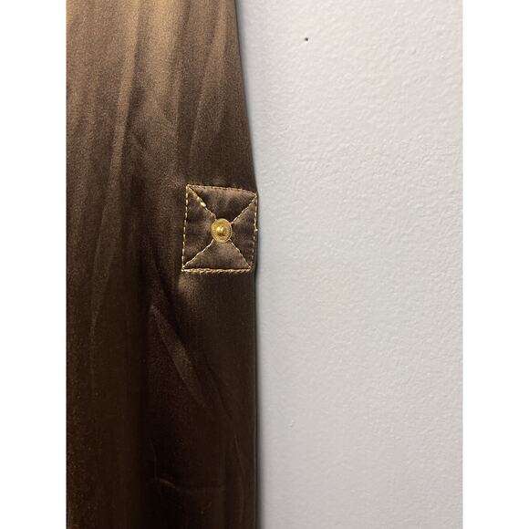 Cache Silk Jacket Womens XS Brown Gold button Metallic Shimmer Pockets Y2K - Picture 5 of 7